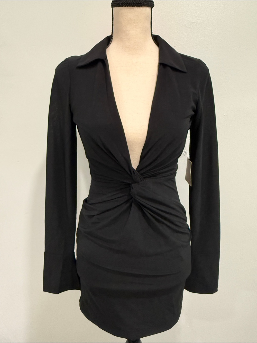 NWT Super down Black Twist-Front Long Sleeve Dress